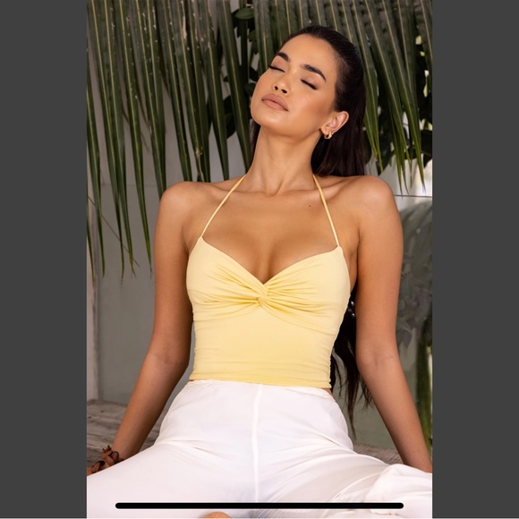 BRAND NEW OH POLLY TWIST KNOT HALTER TOP IN YELLOW - Picture 7 of 7